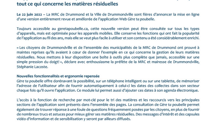 Bonification de l'application Gère ta poubelle