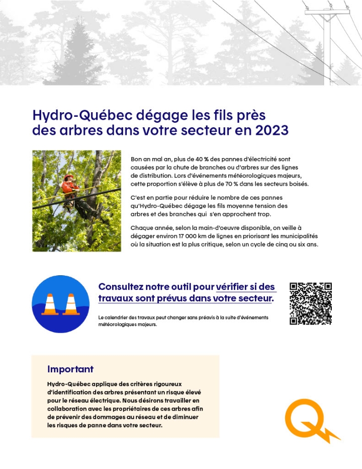 Hydro-Québec dégage les fils dans votre secteur