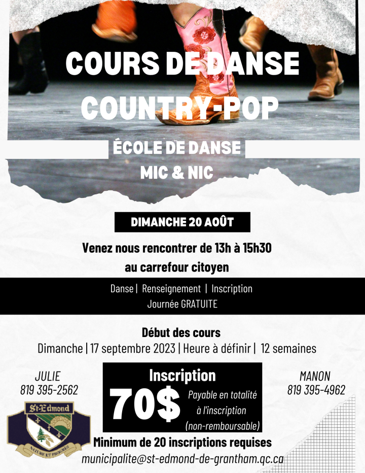 Cours de danse country-pop DÈS LE 17 SEPTEMBRE 18h30 à 19h30  COMPLET