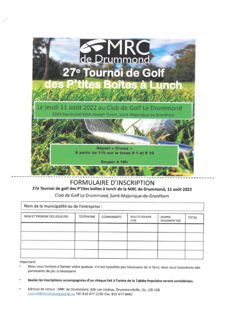 Tournoi de golf des P'Tites boîtes à lunch