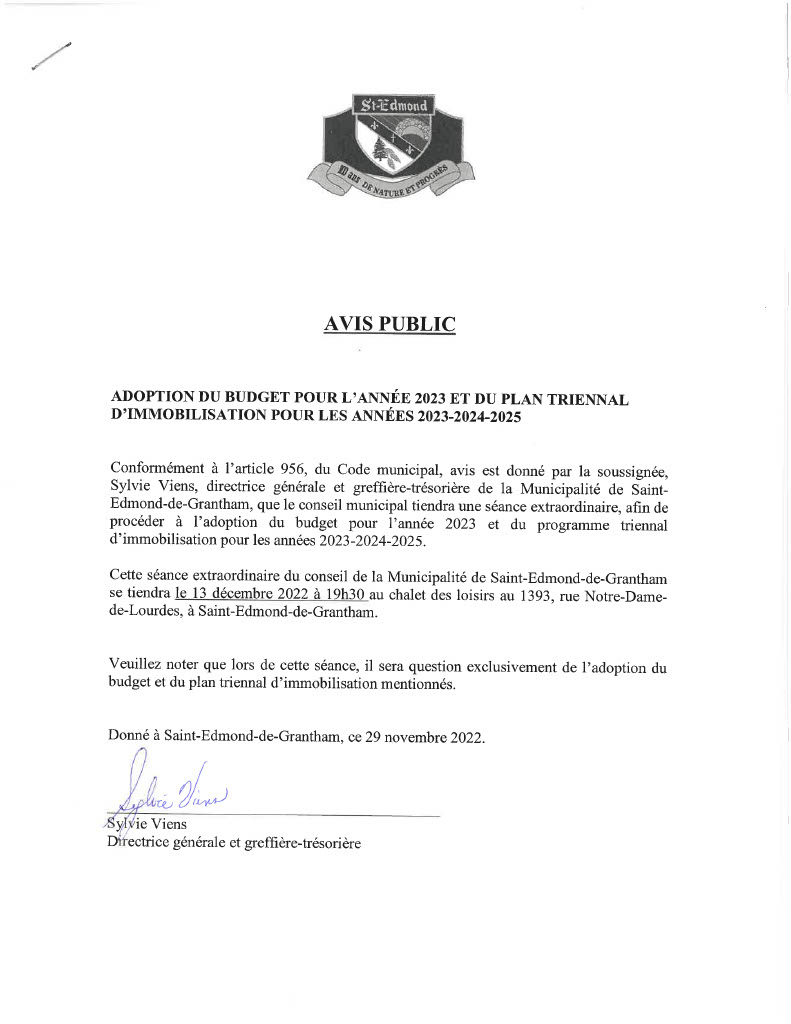 Adoption du budget pour l'année 2023